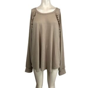 LIKE LOVE Tan Waffle Knit Ruffle Sleeve Long Sleeve Top Women's 2X